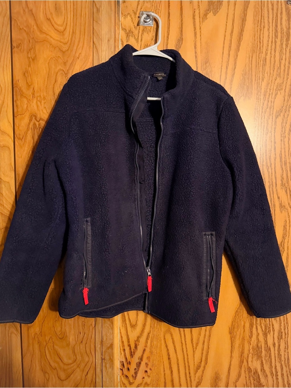 Talbots womens Navy Fleece Jacket with Red Zipper Pulls